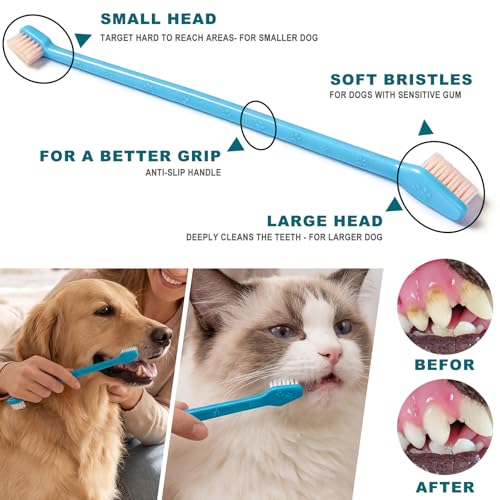 Image of 15-Pack Dog Toothbrush Kit, Triple Head & Double Head Dog Toothbrush, 360 Finger SiliconeToothbrush, Multi-Angle Dental Cleaning Brushes for Cat Oral Health (White)