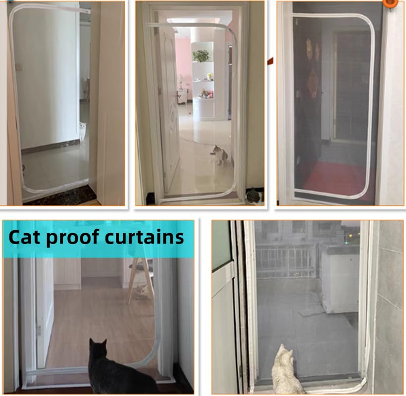 Katzennetz für Balkon mit Reißverschluss, Haustiere Bildschirm Tür, verhindern, Katzen aus Laufen, Katze Mesh Tür Bildschirm für Wohnzimmer, Schlafzimmer, Küche 90 x 210 cm (weiß-90X210CM-A)
