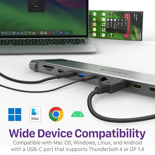 Fosmon Hub USB-C 11 em 1, adaptador multiportas de mesa com porta HDMI dupla 4K, DisplayPort, USB-C,
