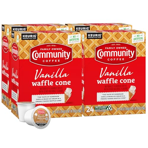 Image of Community Coffee Vanilla Waffle Cone 96 Count Coffee Pods, Ice Cream Flavored, Compatible with Keurig 2.0 K-Cup Brewers, 24 Count (Pack of 4)