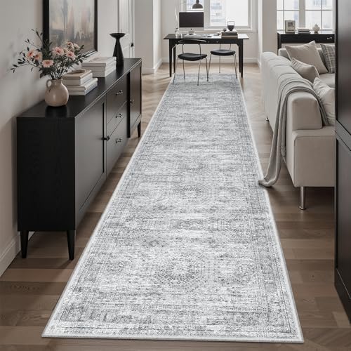 Soalmost Hallway Runner Rug 2'6"x10' Non-Slip Runners for Kitchen Grey