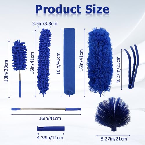 Image of Ceiling Fan Cleaner Duster Set, Dusters with Extension Pole Reusable, Microfiber Ceiling Fan Blade Cleaner, Suitable for Cleaning Wall Blinds Door Furniture Bookshelves (Blue)