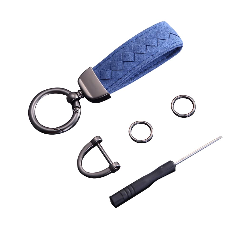 Porte-clés Voiture En Cuir Véritable - 2 Porte-clés + Anneau D Anti-perte + Tournevis - Bleu