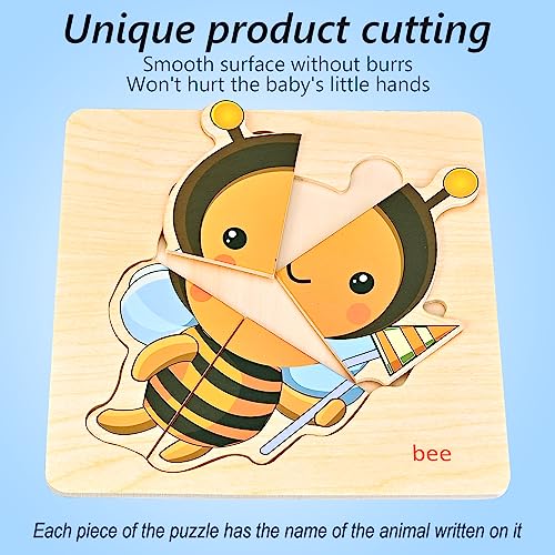 Image of Faburo Wooden Puzzles for Toddlers 1-3, 8pcs Shapes, Insect Animal Themed Montessori Toys for 1 Year Old Learning, Educational Preschool Toys for Boys Girls | Montessori Toys for 1 Year Old Learning, Educational Preschool Toys for Boys Girls