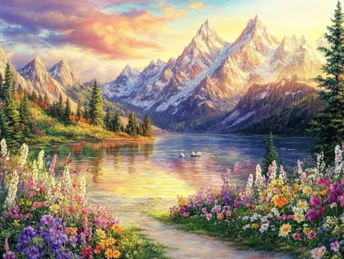 Pintura por numeros adultos de paisaje y flor kit diy de 50 x 60 cm