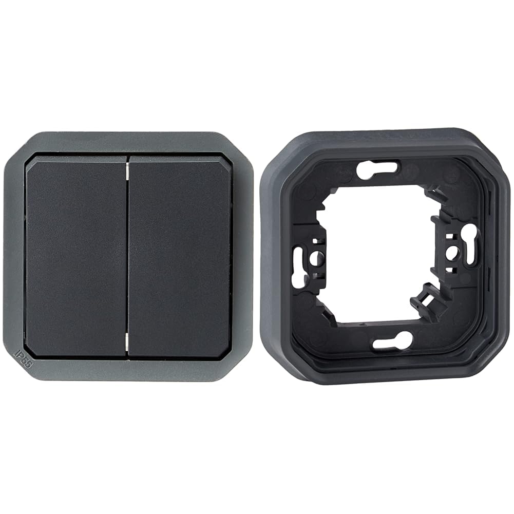 Double interrupteur va-et-vient anthracite Legrand Plexo encastré