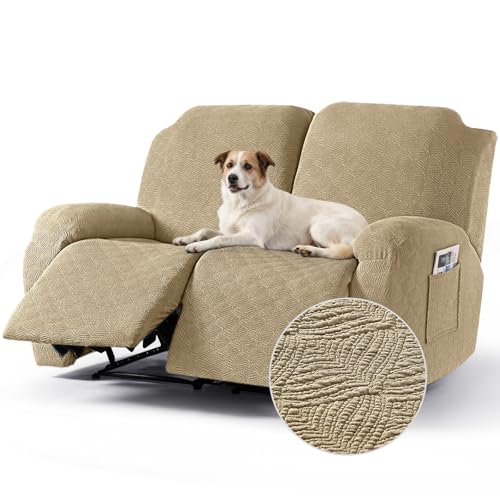 Image of Timeles Recliner Covers Extra Wide Recliner Loveseat Covers Oversized Reclining Couch Covers Sofa Slipcovers Stretch Soft Washable (Two-Seater Oversized, Khaki)