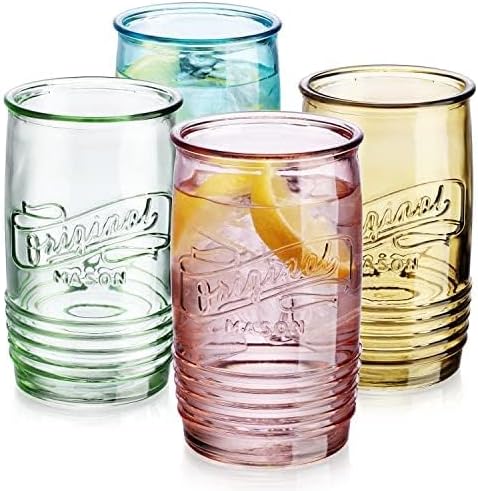 Glaver's Set Of 4 Original Mason Collins Glasses Assorted Colored Drinking Glasses For Juice, Cocktails, Beverage Glass Cups, Hand Wash-In Cold Water (Original Mason Colored 20 OZ) - Image 2