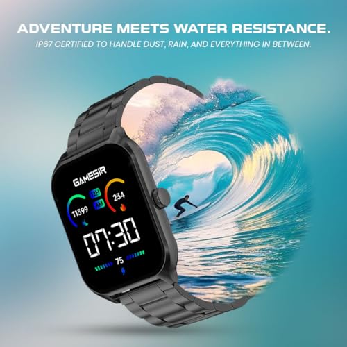 Image of GameSir H9 Smartwatch - Big Display | Bluetooth Calling | Heart Rate & SpO2 Monitor | 100+ Sports Modes | Long Battery | IP68 Waterproof | TFT Display | Design for Men & Women (Metal Black)