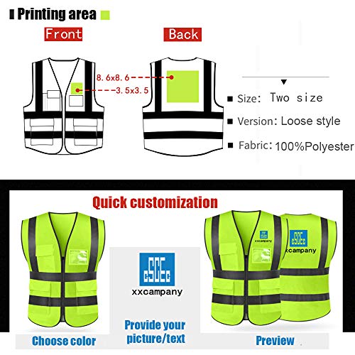 Yoweshop High Visibility Safety Vest Custom Your Logo Protective Workwear 5 Pockets With Reflective Strips Outdoor Work Vest (Neon Yellow (L)) #TOP2