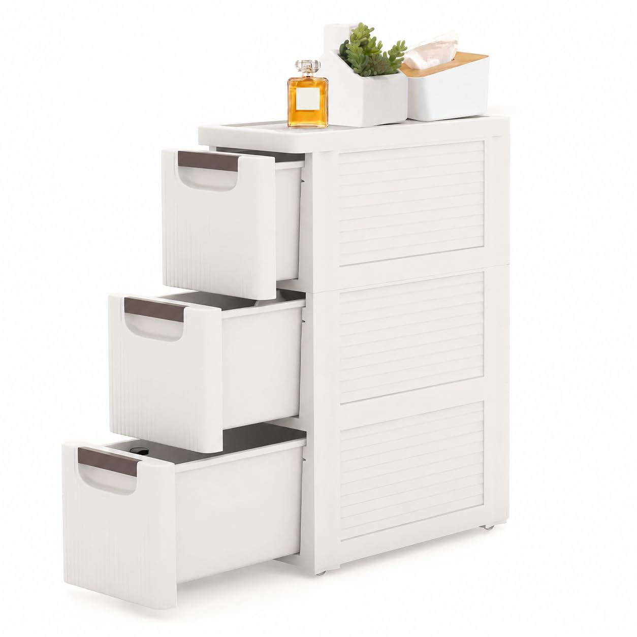 YABORAS 3 Drawer Slim Bathroom Cabinet in White