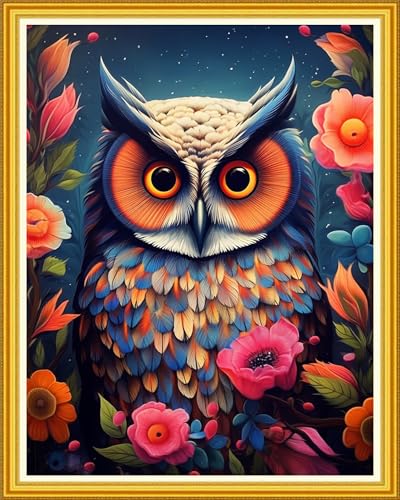 Image of Magxvouy Cross Stitch Kits Stamped Full Range of Embroidery Kits,Cross Stitch Patterns Needlework Kits for Beginners 11CT Printed Kits& Owl Flower 16x20 inch