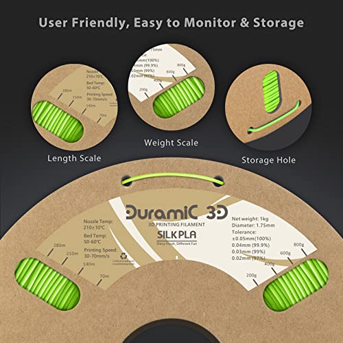 Image of DURAMIC 3D Silk Dual Color PLA Filament Shinny High Gloss Finish 1.75mm | 3D Printing Filament with Cardboard Spool,No-Tangling Neatly Wound Dimensional Accuracy 99% + /- 0.03mm 1KG Silk Neon Green