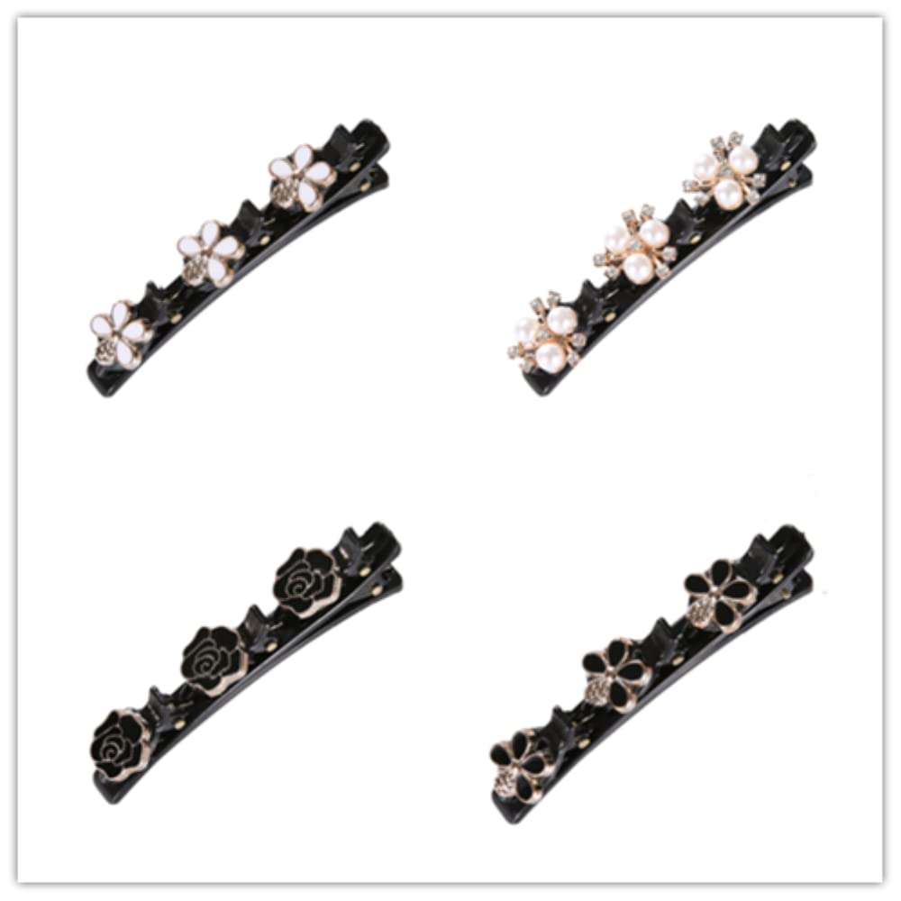 FZLANQ Sparkling Crystal Stone Braided Hair Clips, 4 Pcs Four-Leaf Duckbill Clip, Big Hair Clips with 3 Mini Hair Clips - Image 2