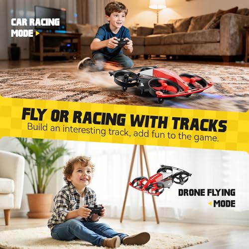 Drones for Kids 8-12, Mini Indoor Drone with 24 Piece Track Set, 2 in 1 RC Quadcopter & Flying Car Toys for Age 10-14 Boys with Jump Fly, Land Mode, Railcar Race,360 Flips,2 Batteries,Altitude Hold - Image 4