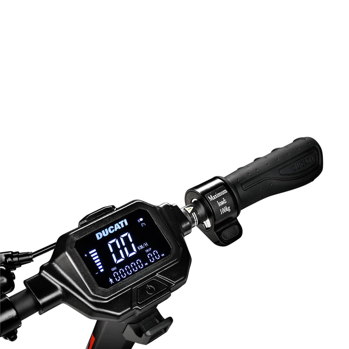 Ducati Pro-II Evo Advanced Safety, skuter elektryczny, strzałki kierunkowe, składany, podwójny hamowanie, elektroniczny dzwonek, pełne zawieszenie, zasięg 40 km, silnik 350W