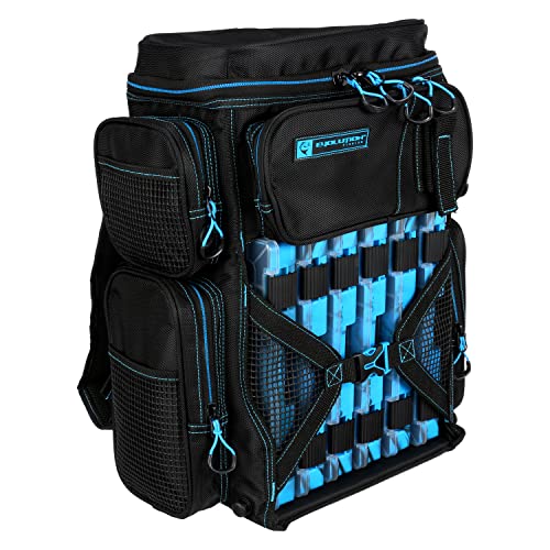 Evolution Fishing Drift Series Tackle Backpack – Blue, 3600 Size, Outdoor Rucksack W/ 6 Fishing Tackle Trays, Built In Rain Fly, Heavy Duty Fishing Backpack, Tackle Carrying Case #TOP22