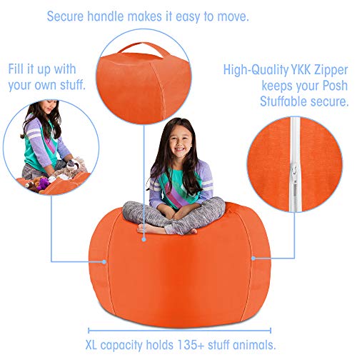 Posh Stuffable Kids Stuffed Animal Storage Bean Bag Chair Cover - Childrens Toy Organizer, X-Large 48" - Solid Orange #TOP1