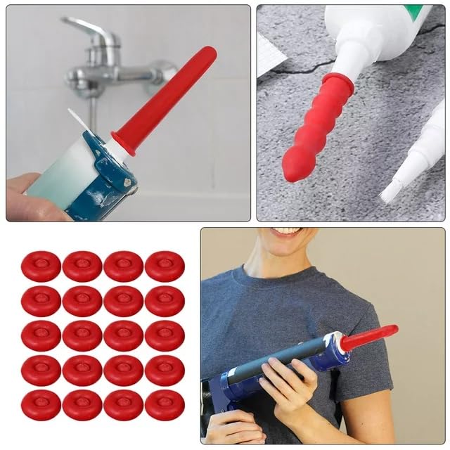 Image of 20Pcs Red Adhesives Sealers Caulk Tip Covers Caulk Cap for Seal Caulking Tubes,Protective Cover Hardware Saver Sealer Caps Nozzle Sealant Protective Throttling, Sealants and Lubricants