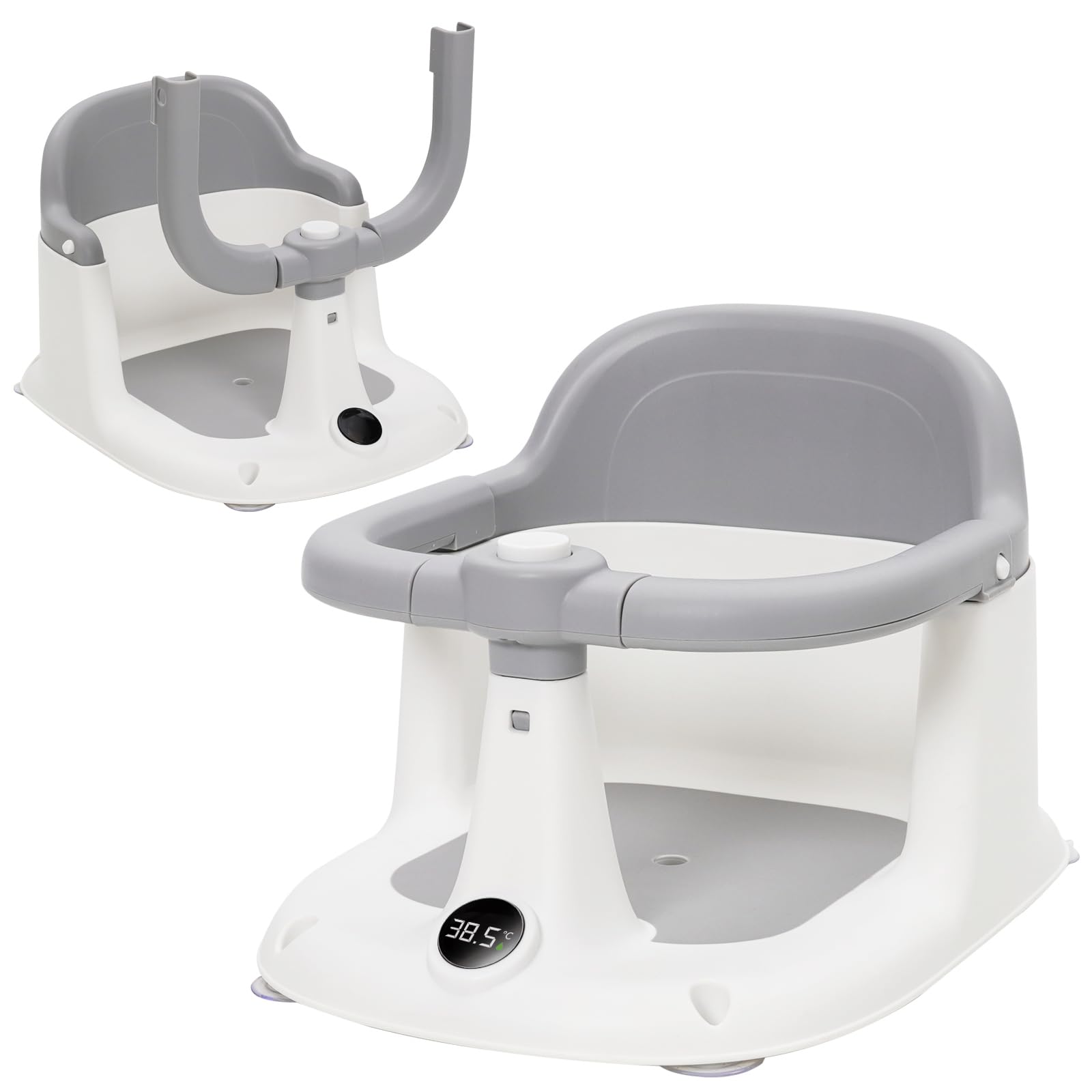 Siege de Bain pour Bebe de 6 Mois et Plus, Anneau de Bain Bébé avec 4 Ventouses Puissantes,Antidérapante, Installation Facile,Portable,Transat de Bain de 6 à 24 Mois,pour Douche ou Baignoire(Gris)