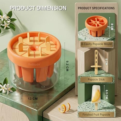 Image of Solitude 8 Pcs Ice Cream Kulfi Mould | BPA Free Food Grade Reusable Round Ice Box Container | Quick Release DIY Homemade Popsicle, Yoghurt Bar, Fruit Ice Pop Maker for Kids and Adults
