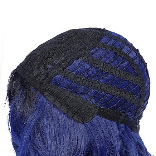 Image of PATTNIUM Kids Child Wig Black Blue Wig Short Wavy Wig Dark Blue Wig for Kids Cosplay Costume Synthetic Hair Blue Wig (Black Ombre Blue)