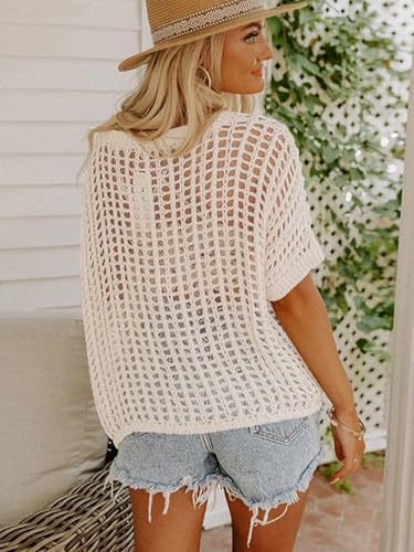 Image of Crochet Tops for Women Off The Shoulder Beach Coverup for Swimsuit Oversized Hollow Out Summer Tops