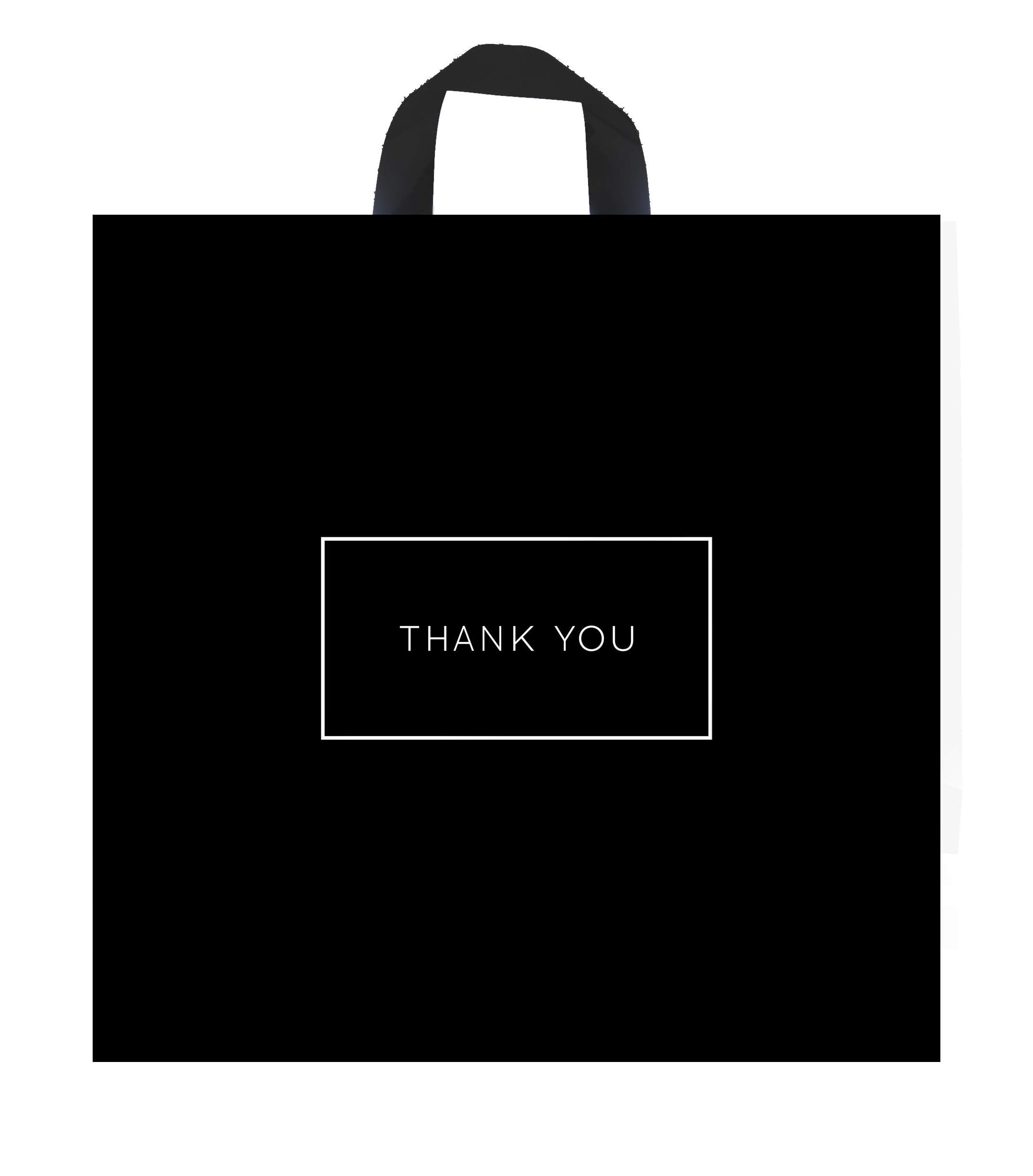 Purple Q Crafts Thank You Bags for Business Black Plastic Bags 50 Pack with Soft Loop Handle Thank You Shopping Bags for Boutique (18"x18")…