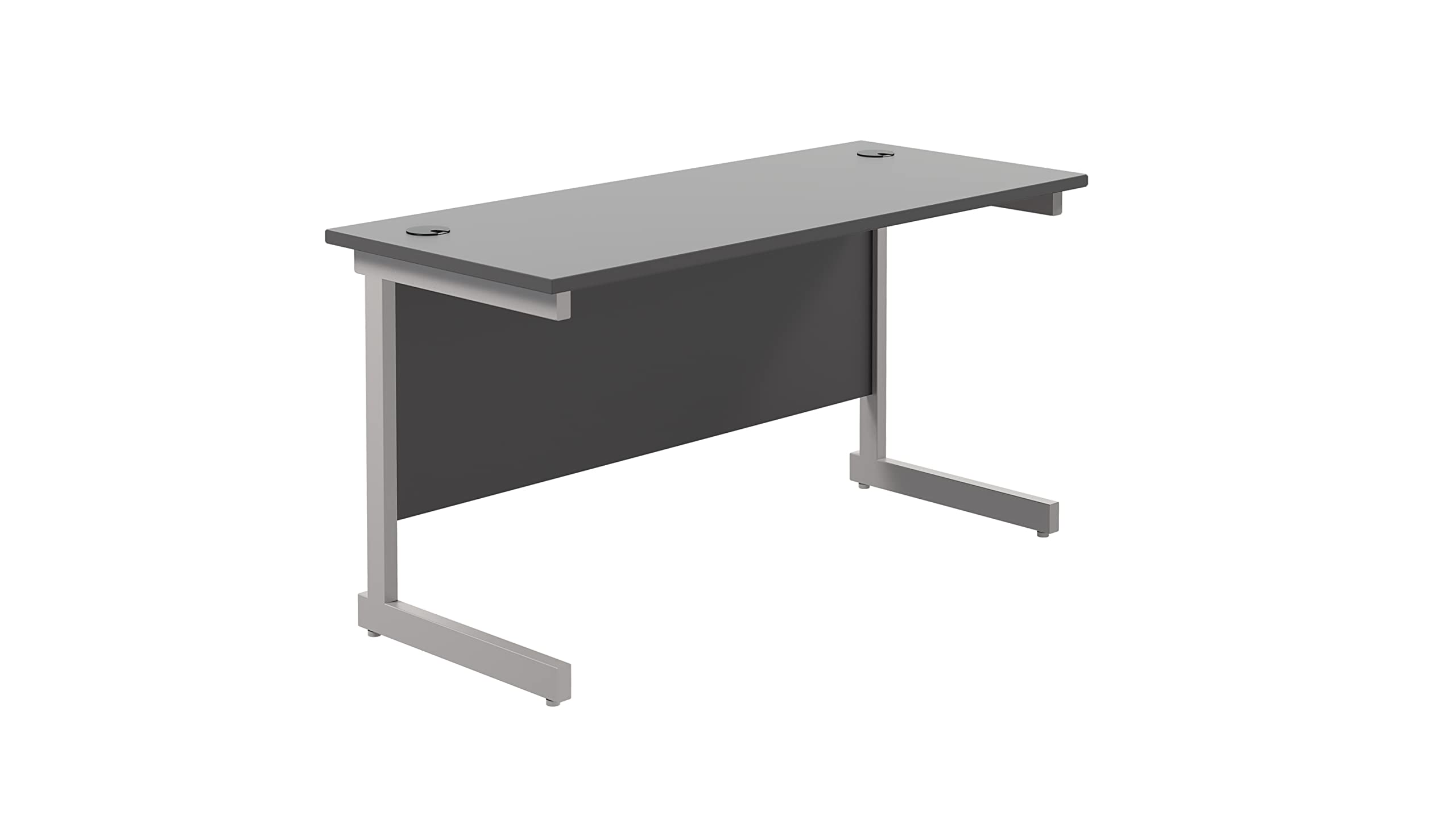 Office Hippo Heavy Duty Rectangular Cantilever Desk, Home Office Table + Integrated Cable Ports, PC Desk For Home or Office, 120cm x 60cm - Silver Frame/Black Top