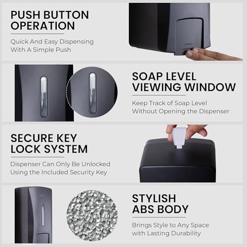 Image of Robustt Stylish Wall Mounted Liquid Soap Dispenser 1L (Black, Pack of 5) - with Adhesive Hooks | Easy Installation for Bathroom & Kitchen - Durable ABS Material, Sleek Design