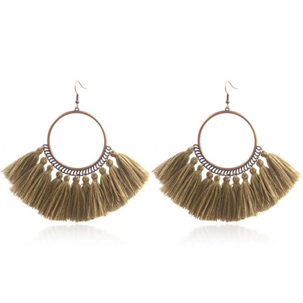 Kasima Handmade Fan Tassel Earrings Bohemian Hoop Statement Tassel Dangle Drop Earrings for Women and Girls