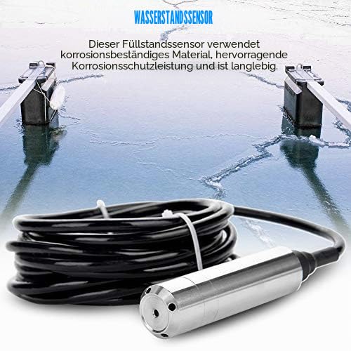 Fafeicy Flüssigkeitsstandsensor, 4-20mA, DC24V, Edelstahl, 0-5m Erfassungsbereich, 6m Kabellänge, 10x2,8cm