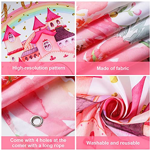 Tegeme TEGEME-BIRTHDAY PARTY-05 Princess Birthday Party Backdrop Pink Royal Castle Birthday Photography Background Rainbow And Flower Happy Birthday Party Background Banner thumb #2