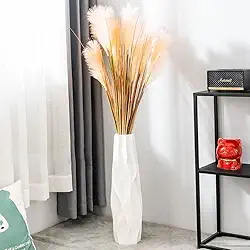 Vaso grande de cerâmica de 43 cm de altura, vasos altos para chão, branco, flor moderna para casa, casa de fazenda, decoração de sala de estar, design de origami simples, vaso decorativo de porcelana