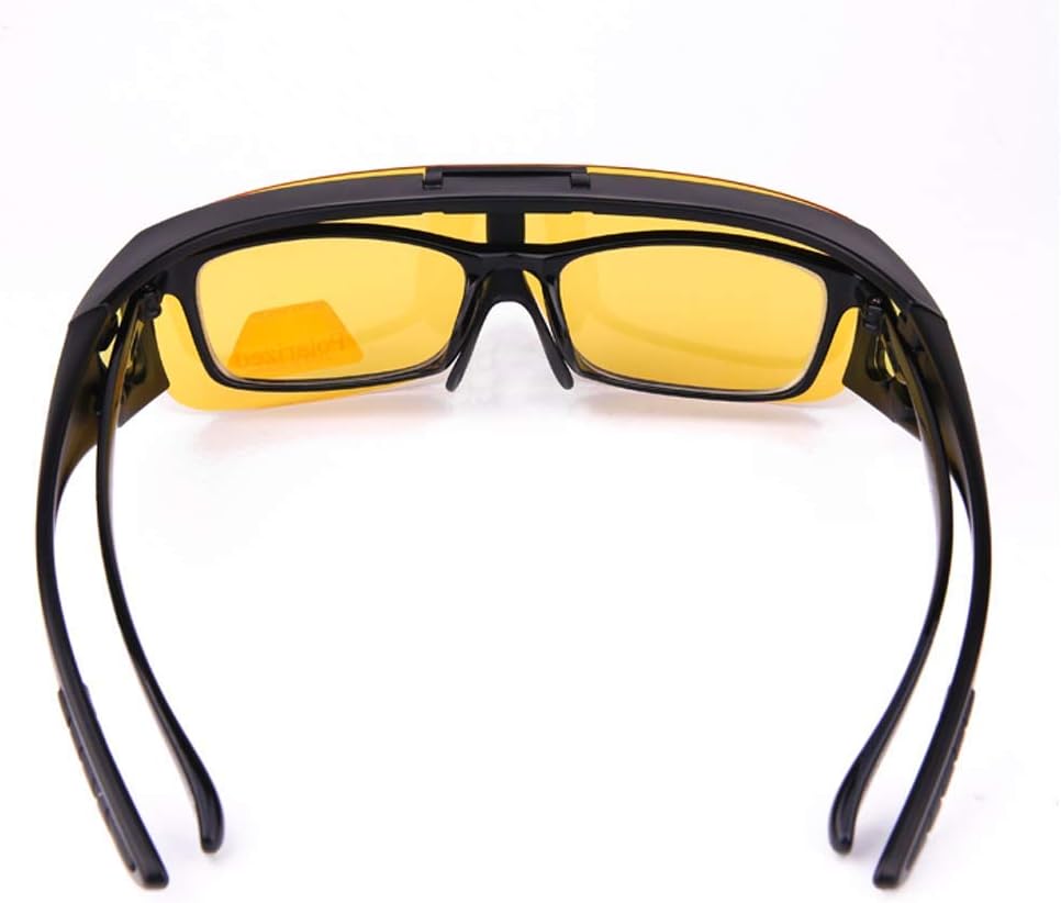 Night Vision Glasses Polarized Fit Over Prescription Flip Up Lens Driving Night Glasses for Men Women, Yellow, Large - Image 2