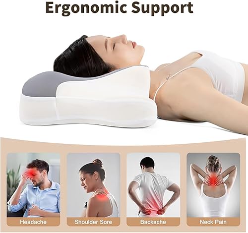 Miniatura 5 de Almohada cervical para cuello y hombro, almohadas ergonómicas de espuma viscoelástica para dormir con almohadas lavables - gris