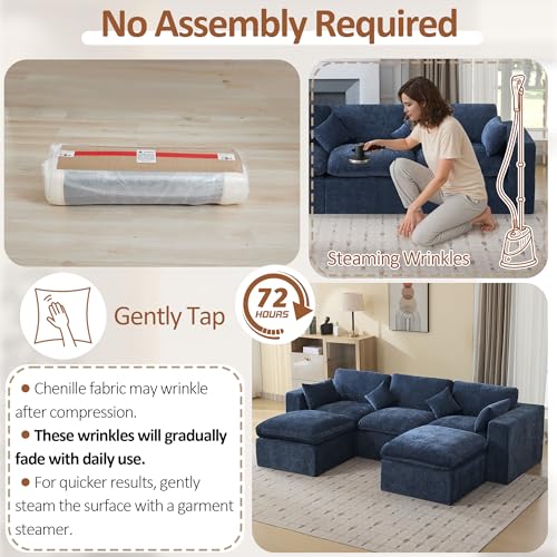 Image of 115'' Cloud Boneless Sectional Couch, Modular Sectional Sofa Deep Seat with 2 Ottomans, Oversized Upholstered Convertible Comfy 5 Seater Chenille Sofa U Shape Couches for Living Room, Navy