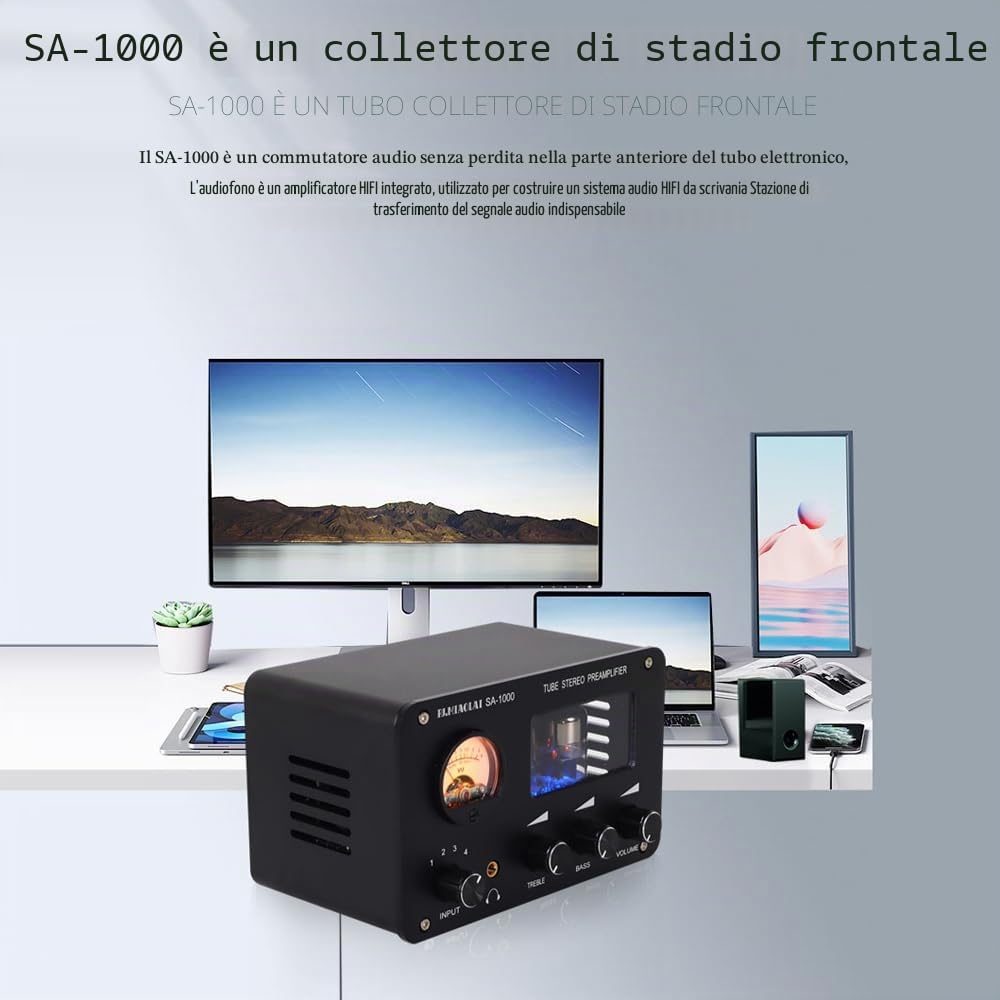 SA-1000 Preamplificatore valvolare audiofilo Audio HiFi Amplificatore valvolare elettrico 4 ingressi 2 uscite Interfacce audio Amplificatore di commutazione audio senza perdite Chip 5532 integrato