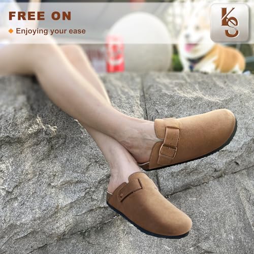 Image of KEMISANT Men Clogs-Comfortable Suede Mules Slippers Sandals Nurse Potato Shoes Unisex-Cushioned Cork-Footbed