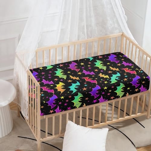 Image of Goth Bats Crib Sheets for Baby Boys Girls Moon Star Crib Sheet for Standard Crib Mattress 28 inch x 52 inch Fitted and Soft Breathable Crib Mattress Sheet