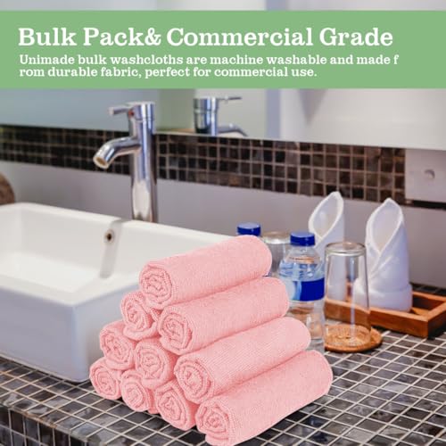 Image of UNIMADE Washcloths Bulk - 10 Pack - Face Towels (12 inch x 12 inch), Highly Soft Wash Cloths and Hand Towels, Fast Drying Multi-Purpose Microfiber Cleansing Cloths for Bathroom, Hotel, Spa, and Salon - Pink