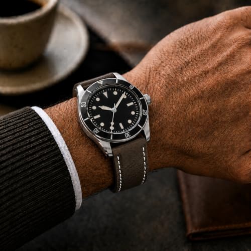 Image of Bandini Mens XL Extra Long Leather Watch Band or Regular Strap, Classic or Buffalo Pattern - 4 Colors, With or Without Stitch - 18mm 20mm 22mm 24mm 26mm 28mm 30mm Leather Watch Band for Men