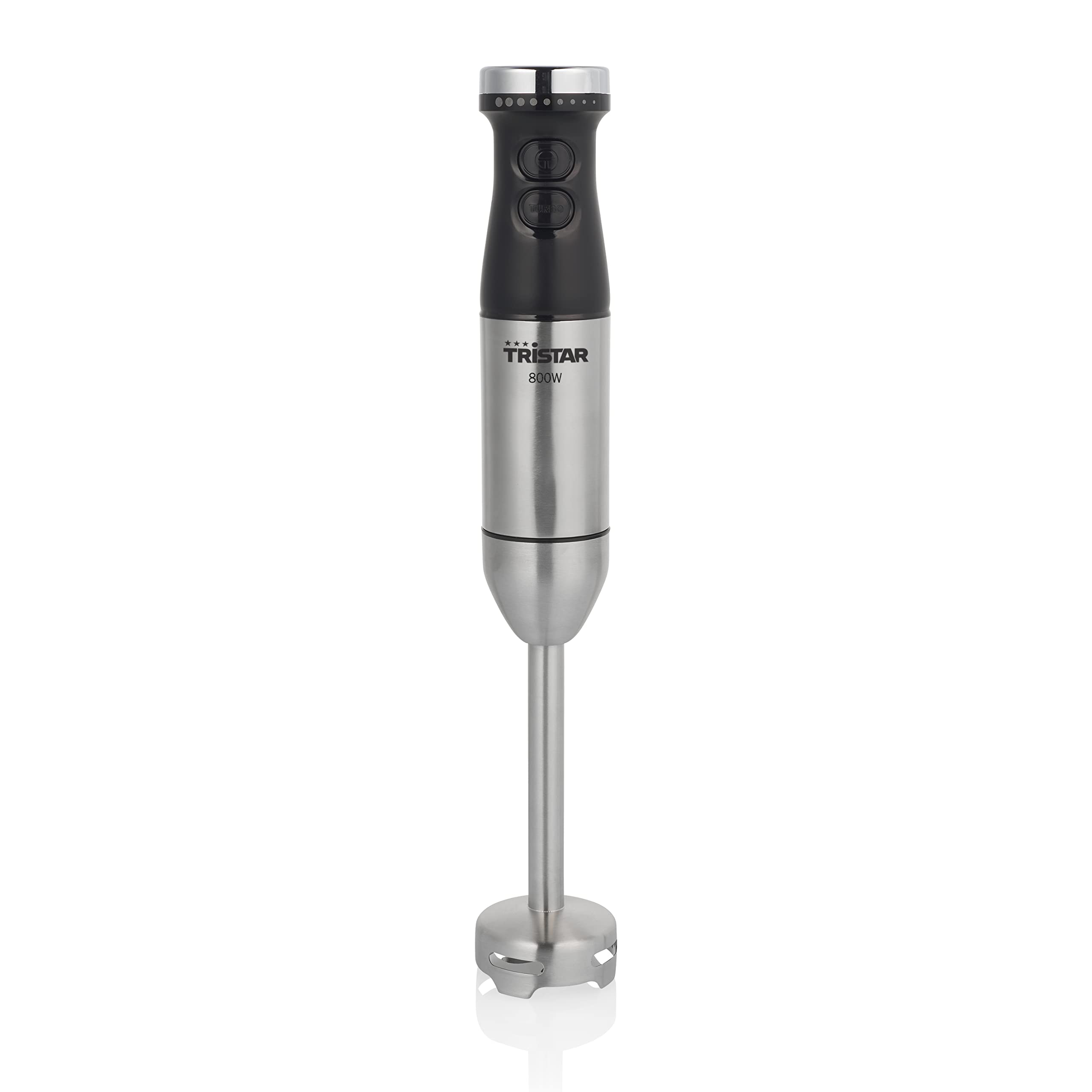 Tristar Stabmixer – Stufenlose Geschwindigkeitsregelung, 800 Watt, 700 ml Messbecher, 4 Edelstahlklingen, Zerkleinerer, Schneebesen Turbo-Funktion, MX-4839, Silber, Schwarz