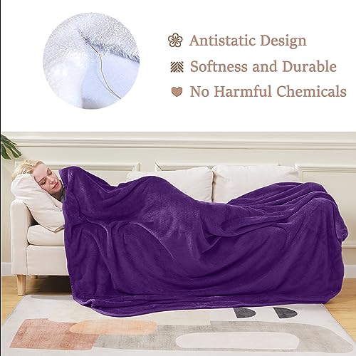 HOZY Fleece Blanket 350GSM Super Soft Fluffy Solid - No Static Throws for Large Bedspread/Sofa- Purple 220 x 240cm - Image 3