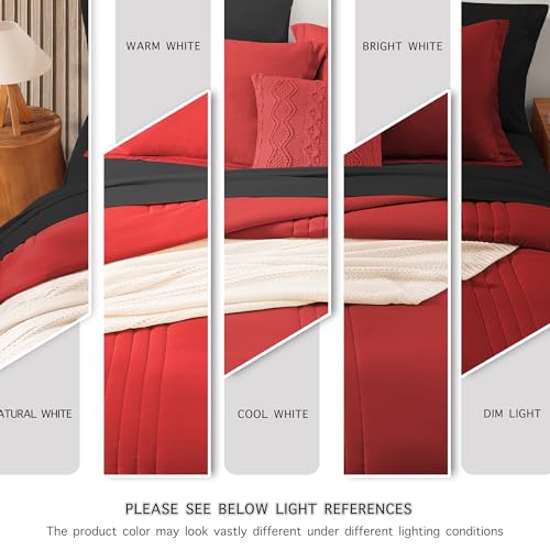 Image of Monbix Full Comforter Set - 7 Pieces Bright Red Bed in a Bag Full Size Bedding Sets with Comforters, All Seasons Comforter with Sheets, Pillowcases & Shams