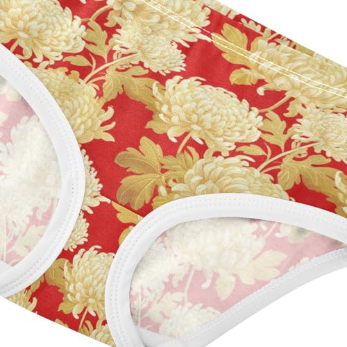 Joisal Chrysanthemum Leaf Ivory Red Cute Panties Girl Girls Underwear Toddler Cotton Pattern Undies Kids Briefs 2t4