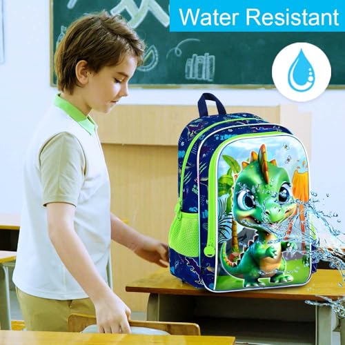 Image of HPJGD 3PCS Dinosaur Backpack for Boys, Water Resistant Kids Bookbag Set with Lunch Box, Cool School Bag for Preschool Toddler - Volcano Dinosaur