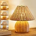 Bamboo Table Lamp Handmade Boho Rattan Bedside Lamp,3 Colors Adjustable Vintage Wicker Wooden Nightstand Lamp with E26 Bulb for Bedroom Living Room Desk Entrance