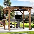 Modern Shade 6' x 8' Grill Gazebo with Cedar Wood Frame, Galvanized Steel Roof, USB & USB-C Charging Ports, Side Shelves, Paper Towel Holder, and Rotatable Hooks, Ideal BBQ Gazebo for Patio