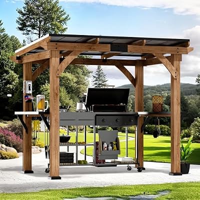 Modern Shade 6' x 8' Grill Gazebo with Cedar Wood Frame, Galvanized Steel Roof, USB & USB-C Charging Ports, Side Shelves, Paper Towel Holder, and Rotatable Hooks, Ideal BBQ Gazebo for Patio